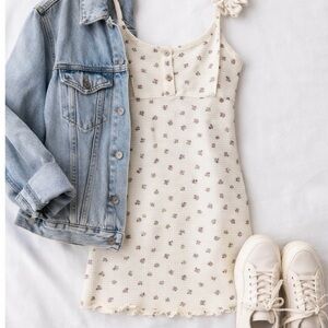 Brandy Melville / Free People Style Thermal Mini Dress Y2K Waffle Knit